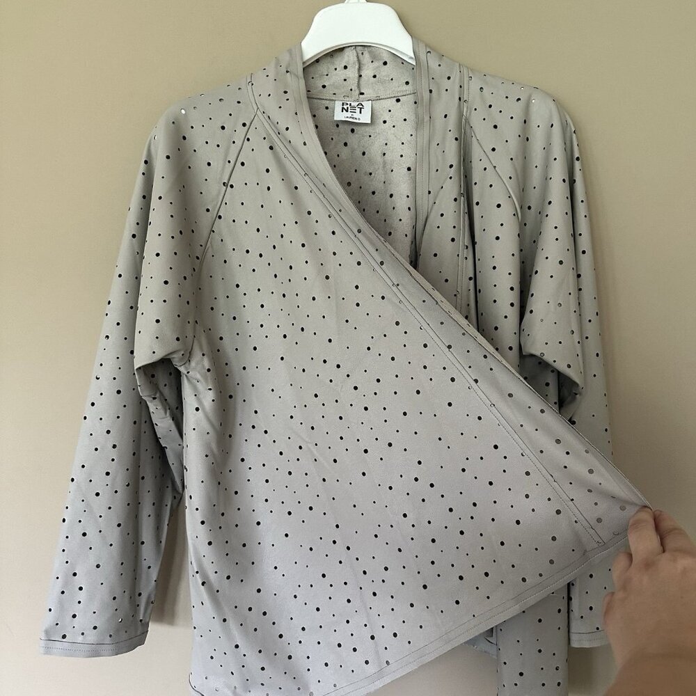 Planet Lauren G $312 Faux Leather Jacket Beige Women M (4-8) Artsy Holey lagenlo - Picture 2 of 11